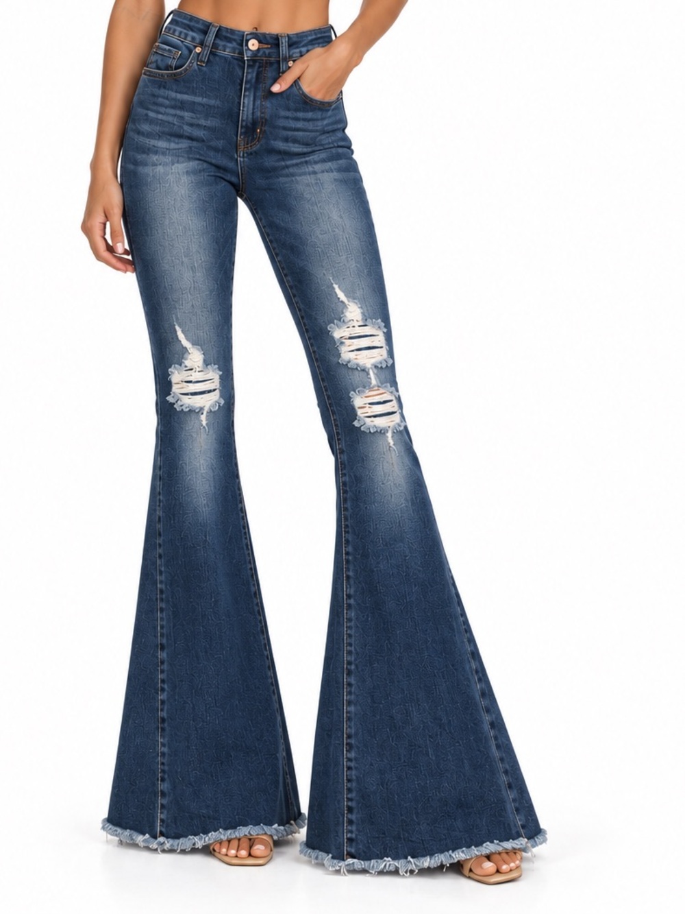 YMI Gigi High Rise Extreme Flare Jeans Distressed Size 9/29 (See Measurements)